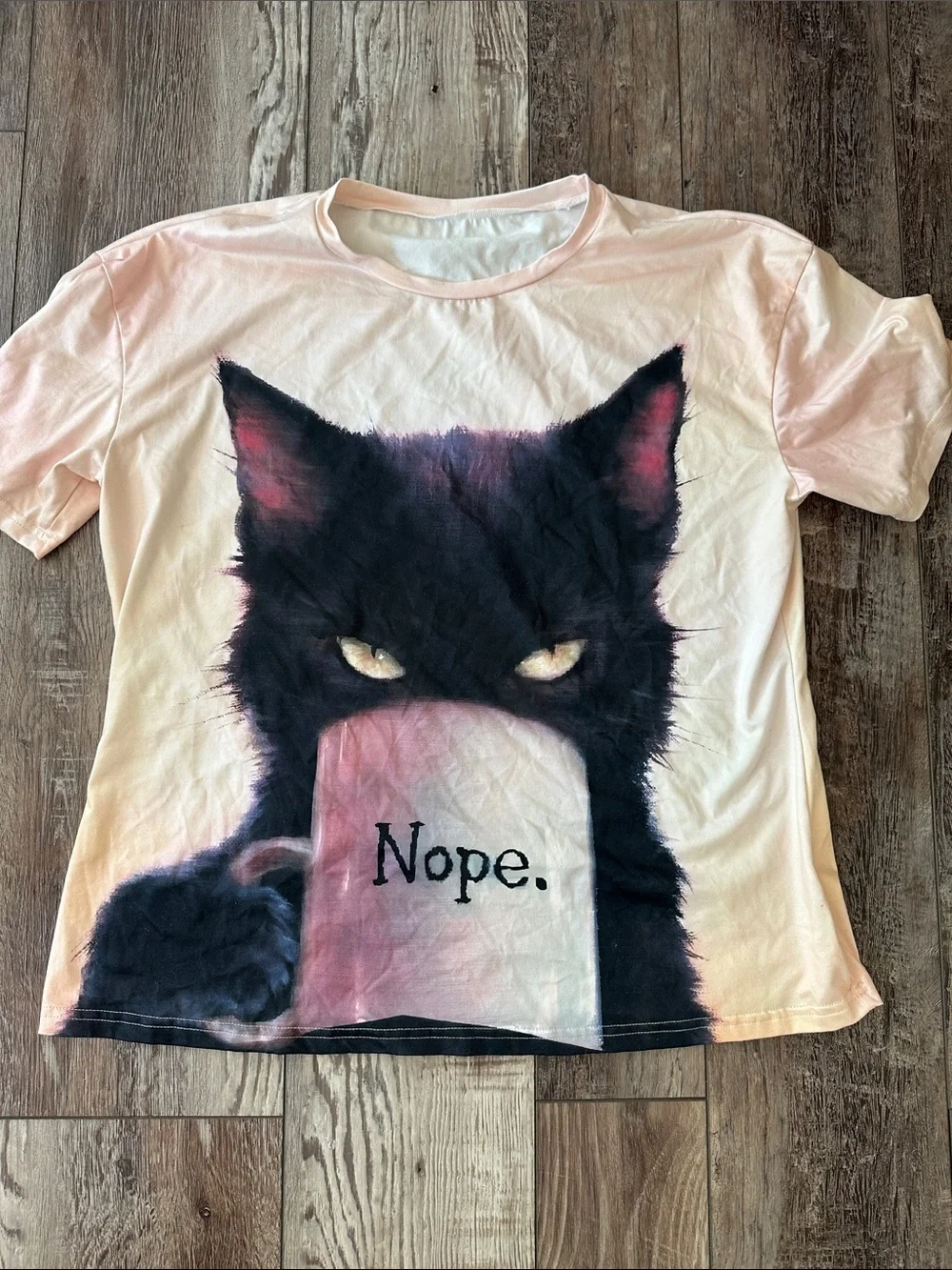 Pink Cat Graphic Tee with 'Nope' Mug
